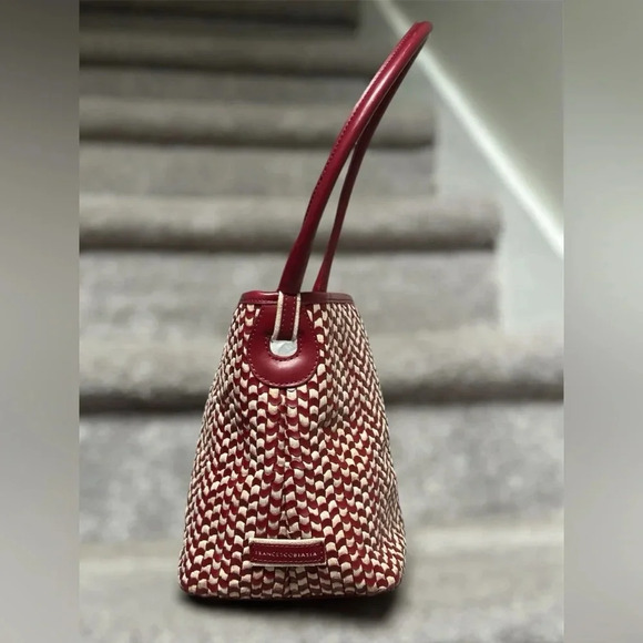 Francesco Biasia Italian Leather & Linen Basket Weave Bucket Bag Handbag Women - Picture 2 of 12